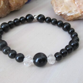Bracelet Obsidienne noire et perles de cristal