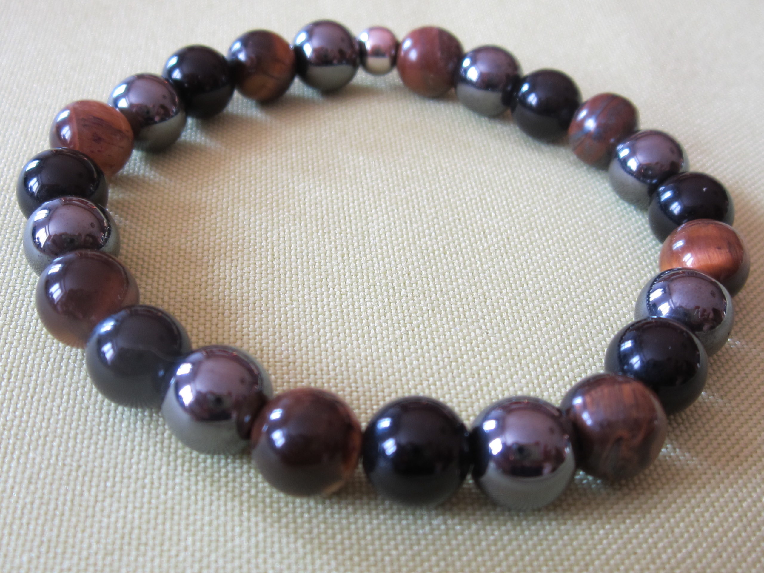 Bracelet 3 protection Œil de Tigre, Hématite et Obsidienne noir