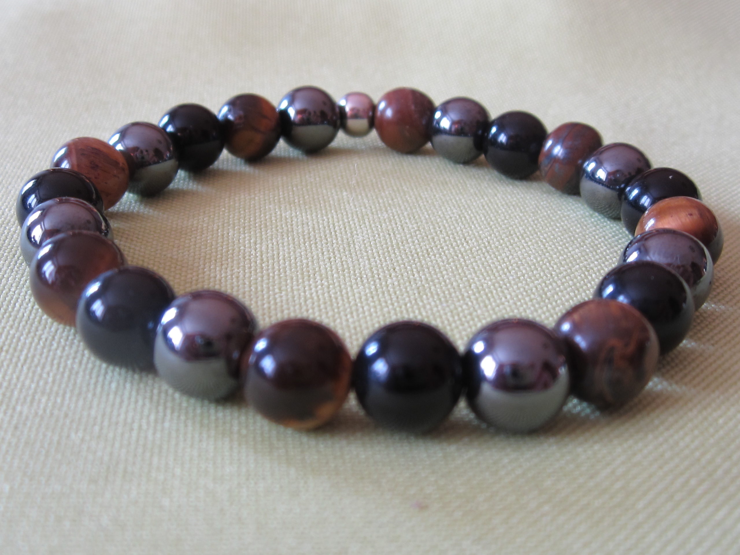 Bracelet 3 protection Œil de Tigre, Hématite et Obsidienne noir