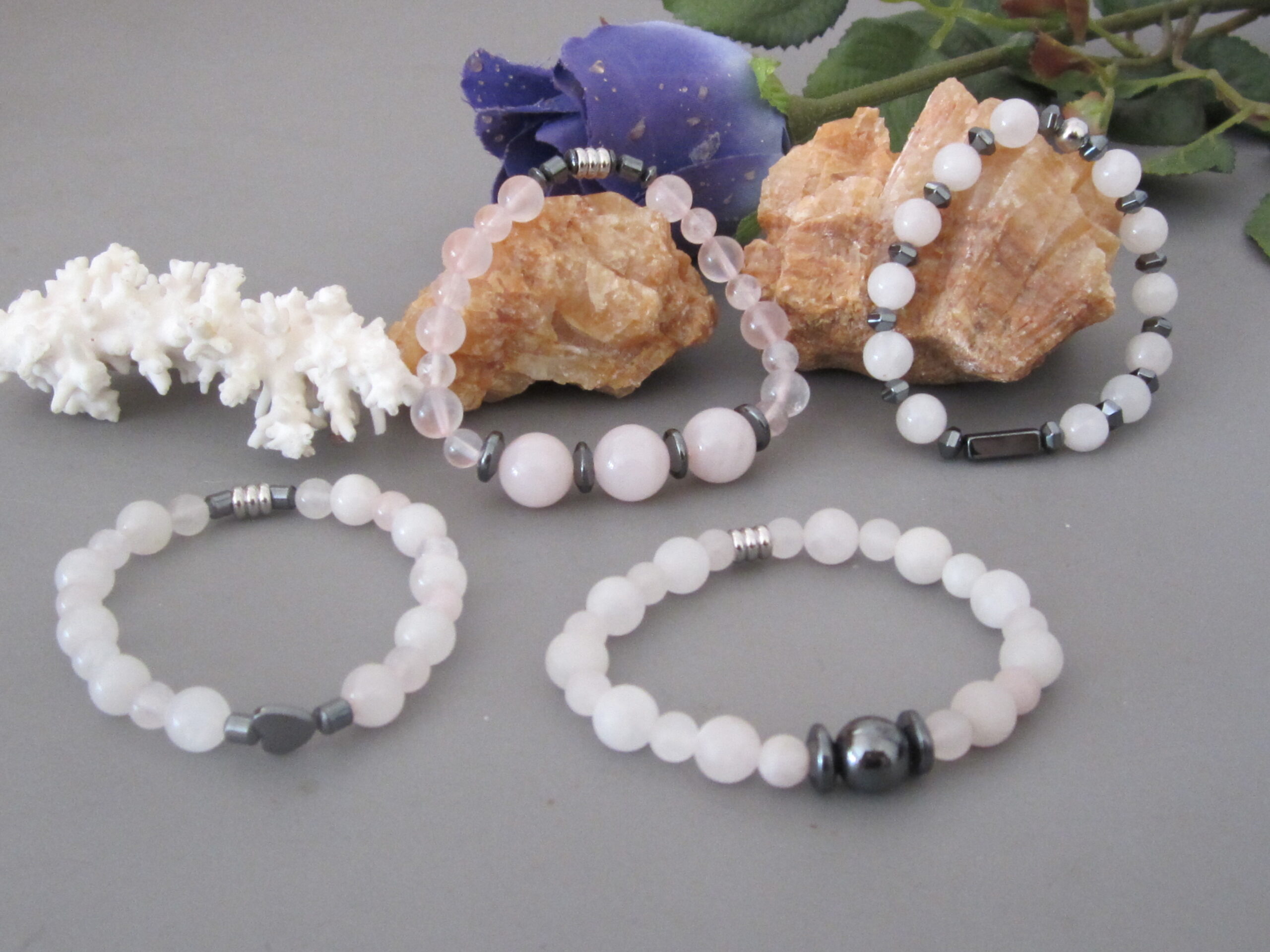 Ensemble Bracelets Quartz Rose et Hématite