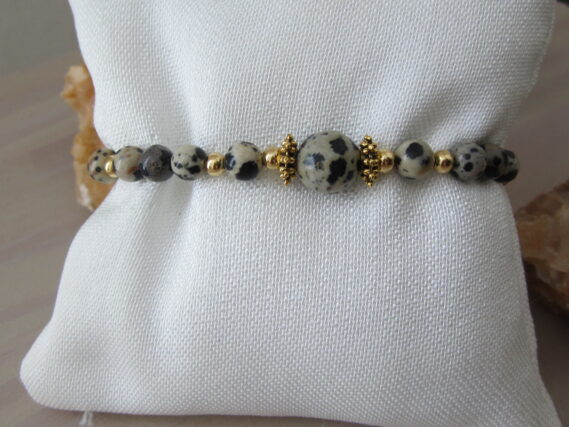 Bracelet Jaspe Dalmatien et perles inox dorées