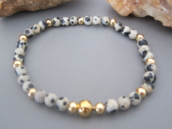 Bracelet Jaspe Dalmatien et perles inox dorées