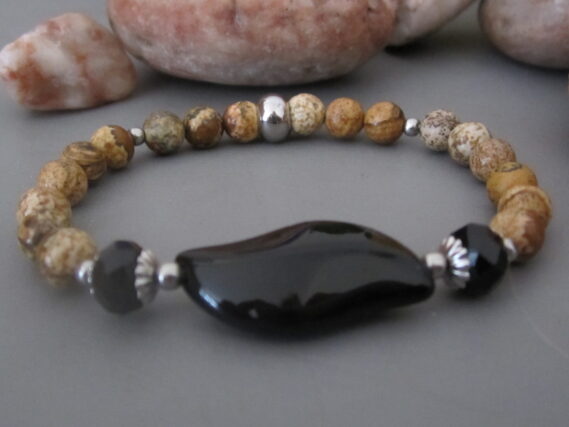 Bracelet Jaspe Paysage et Perles de verre