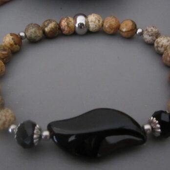 Bracelet Jaspe Paysage et Perles de verre