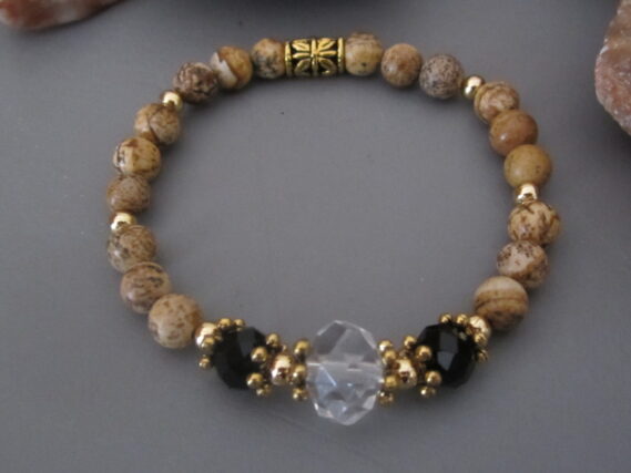 Bracelet Jaspe Paysage Perles Inox et Perles cristal