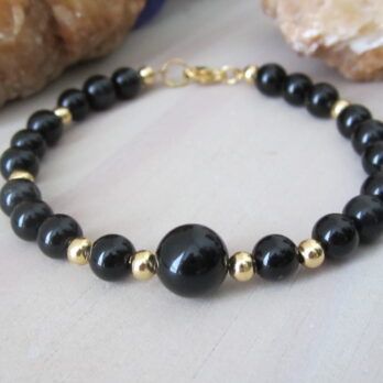 Bracelet Obsidienne noire et perles Inox