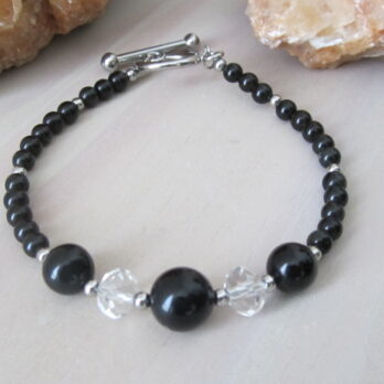 Bracelet Obsidienne noire et Perles cristal et Inox